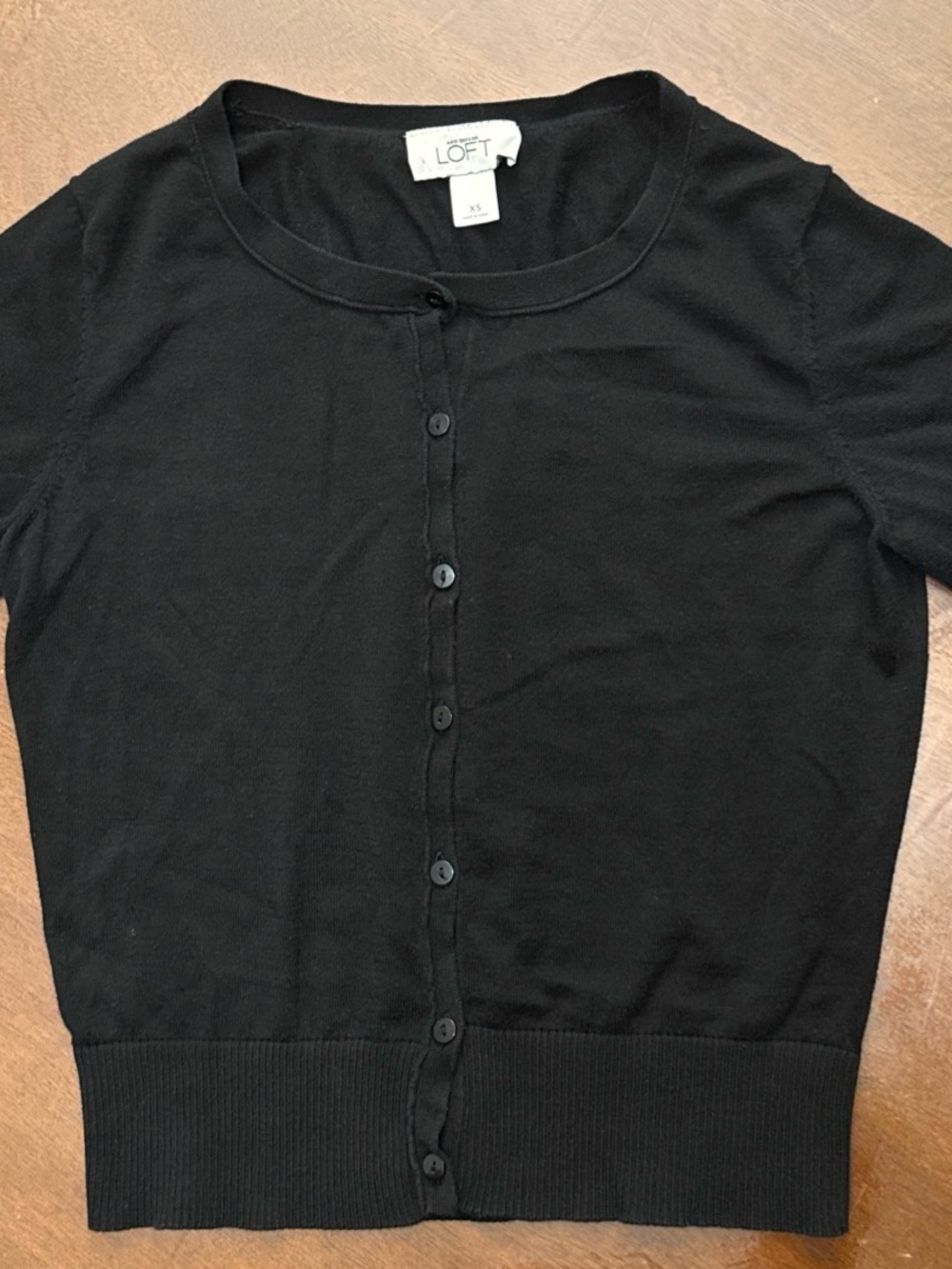 LOFT Black Short-Sleeve Button-Front Cardigan Sweater